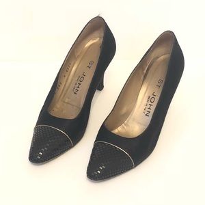 Vintage St John Heels Paillette Black Satin Heel Size 7